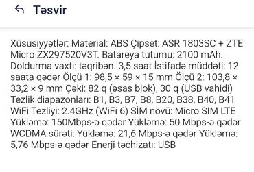 Mobil telefonlar üçün digər aksesuarlar: Cib modemi Wİ-Fİ routeri "Hoco DQ11" Xüsusiyyətlər: Material: ABS — 10