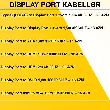kompüter barter: Display Port Kabellər ⭐Type-C (USB-C) to Display Port 1.2vers 1,8m 4K — 2