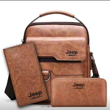 новая сумка: Мужская сумка на плечо 3в1 JEEP BULUO, оранжевая сумка из спилковой