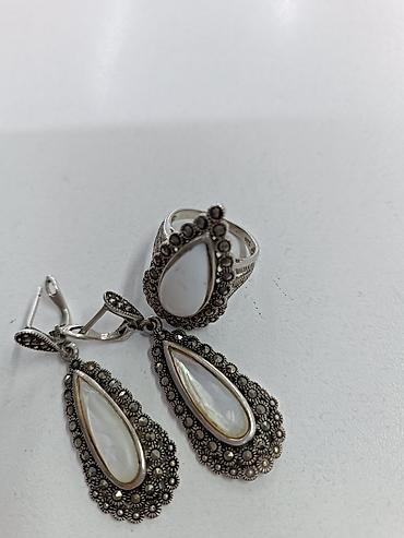 amber elixir: Комплект украшений из серебра: кольцо и серьги. - Дизайн: каплевидные — 3