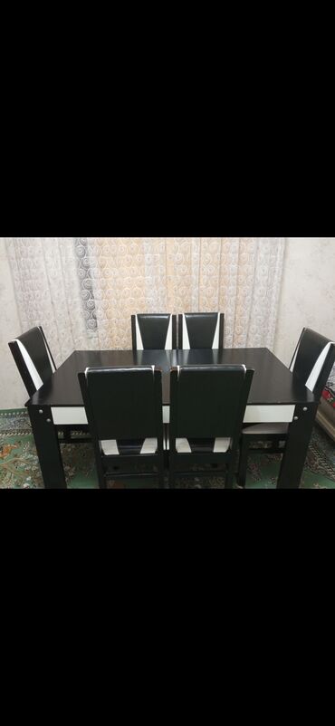 islenmis stol stul satiram: Qonaq otağı üçün, İşlənmiş, Açılan, Dördbucaq masa, 6 stul