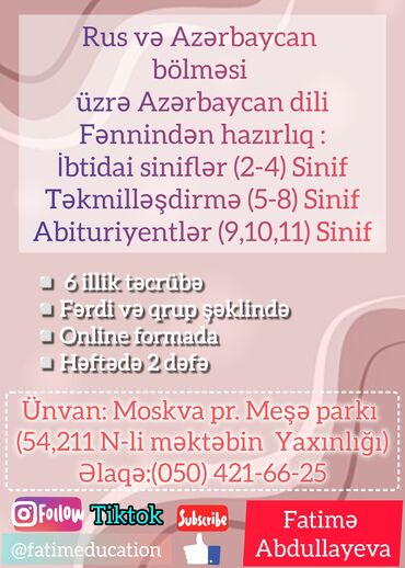 xanımlar üçün iş: Azərbaycan Dövlət Pedaqoji Universitetini bitirmişəm10 ildir ki