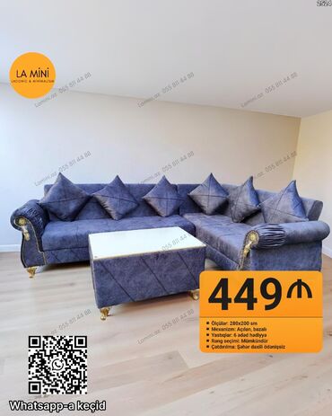стеклянный обеденный стол: Məhsul: Künc divan dəsti Xüsusiyyətlər: - Ölçülər: 280 x 200 sm -