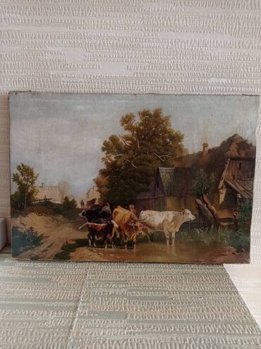 картина по номерам: Картина - ' Коровы у околицы села', 17-18 век. Холст масло. Диаметр