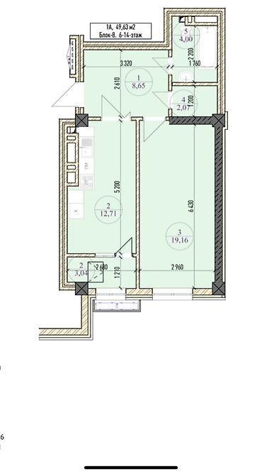 12: 2 комнаты, 50 м², АУЦА Элитка, 12 этаж, ПСО (под самоотделку) — 1