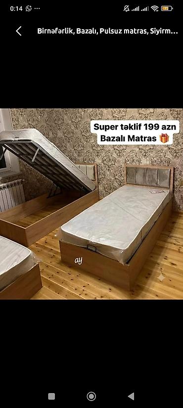 Birnəfərlik bazalı çarpayı + pulsuz matras - Ölçü: tək nəfərlik -