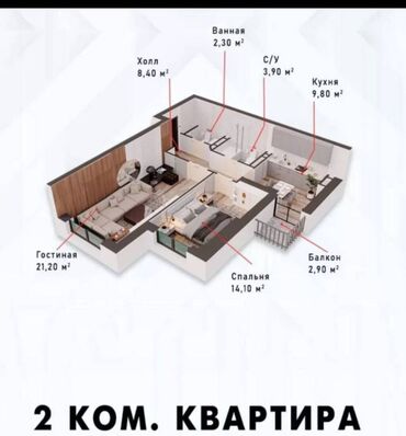 Продажа квартир: 2 комнаты, 64 м², Элитка, 7 этаж, ПСО (под самоотделку)