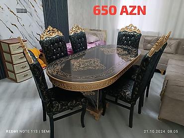 Masa və oturacaq dəstləri: Qonaq otağı üçün, Yeni, Açılmayan, Dördbucaq masa, 6 stul — 8