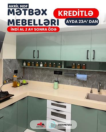kukna mebili: Sifarişlə mətbəx dəsti, Özü çəkən petlələr, Sadə laminat, Kredit var, Pulsuz çatdırılma — 9