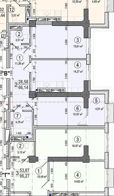 аренда ком: 2 комнаты, 68 м², Элитка, 9 этаж, ПСО (под самоотделку) — 6