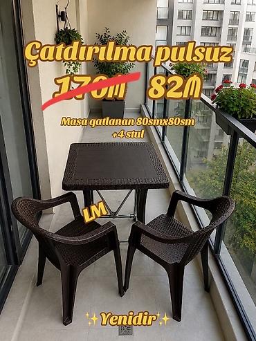 stol demir: Balkon və həyət üçün qatlanan masa dəsti - Masa ölçüsü: 80 sm x 80 sm — 1