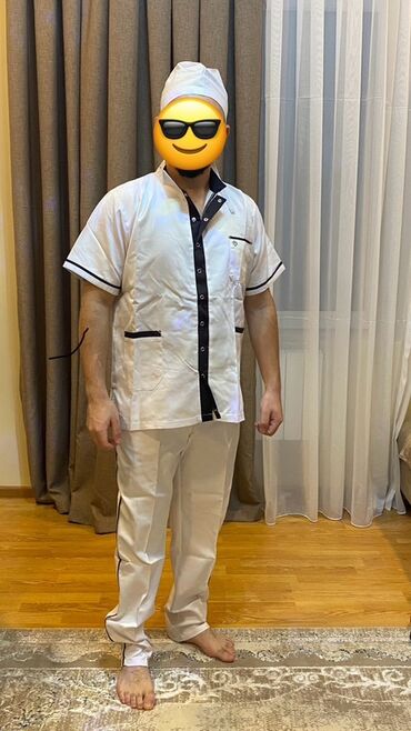 Tibbi geyim: Tibbi forma dəsti - Ağ həkim xalatı: dizə qədər uzunluq, arxada — 11