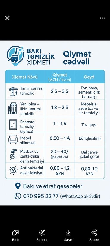 təmizlik xidməti qiymətləri: Təmizlik | Mənzillər | Ümumi təmizlik