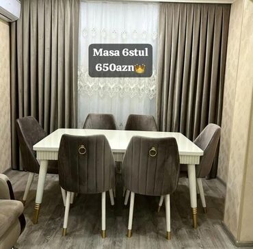 modern stol stul: Qonaq otağı üçün, Yeni, Açılmayan, Dördbucaq masa, 6 stul, Azərbaycan