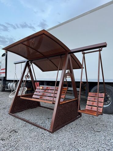 Садовые качели: Садовые качели Металл, Со спинкой, С крышей — 6