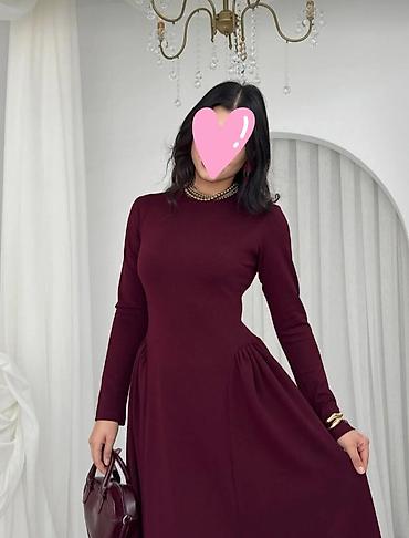 bordo şalvar: Bordo rəngdə zərif maxi don - Model: Uzun, A-kəsimli, qol-boyu uzun — 3