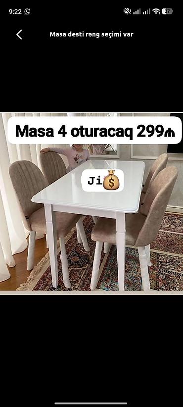 ucuz masa: Yeni, Dördbucaq masa, 4 stul — 1