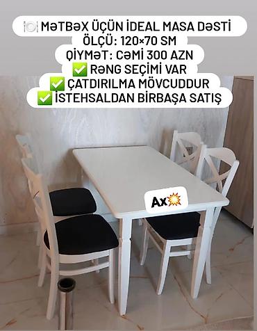 masa satisi: 🍽️ Mətbəx üçün ideal masa dəsti Ölçü: 120×70 sm Qiymət: cəmi 300 AZN — 1