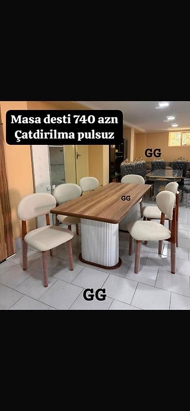 Столы и стулья: Məhsul: Klassik üslubda yemək otağı masa dəstləri • Masa ölçüsü: 2×1 — 9