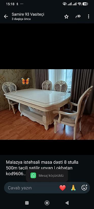Malazya istehsali masa dəsti 8 stulla 500m təcili satilir unvan
