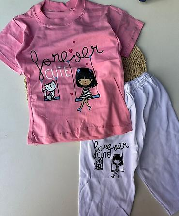 qız: Uşaq geyim dəsti – “Forever Cute” printi - İki hissəli dəst: qısaqol — 1