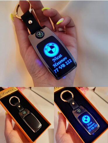 Breloklar: LED işıqlı şəxsi ad-soyad və nömrə yazılı açarlıq - Material: metal