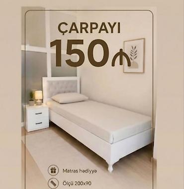 Tək nəfərlik çarpayı – 150₼ - Rəng: ağ - Başlıq: yumşaq, düyməli