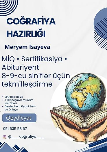 elmlerde is elanlari: Repetitor, Coğrafiya, Azərbaycan dili, Abituriyent hazırlığı — 1