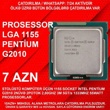 Operativ yaddaş (RAM): Prosessor Intel Pentium LGA 1155 G2030, 2-3 GHz, 2 nüvə, İşlənmiş