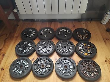 4 lü çanta: 8 eded 5 kg 
4 eded 2.5km cemi 50 kg var 
qiymet 150 azn — 2