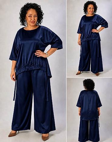 silvia pantalone: Fa, Damski komplet od satena – bluza i široke pantalone - Materijal — 4