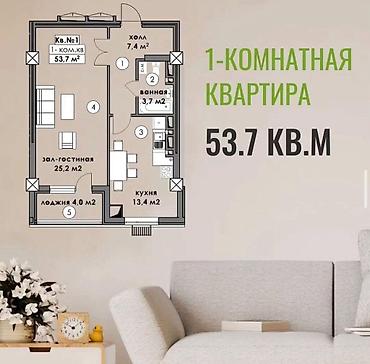 Батирлерди ижарага берүү: 1 бөлмө, 54 м², Көк-Жар мкр Элитка, 2 кабат, Жаңы ремонт — 1
