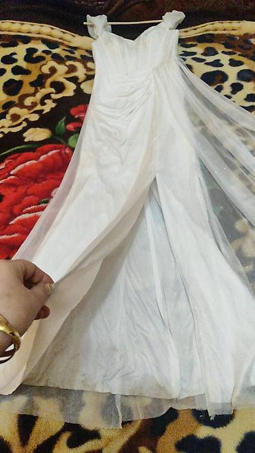 Ağ rəngli ziyafət/qonaqlıq donu - Model: yüngül parıltılı şifon üst