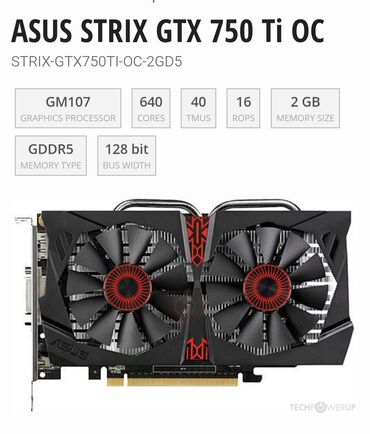 Комплектующие для ПК и ноутбуков: Видеокарта Asus GeForce GTX 750 Ti, < 4 ГБ, Б/у