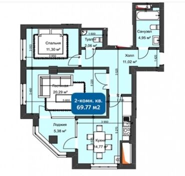 квартира рынок аламедин: 2 комнаты, 70 м², Элитка, 5 этаж