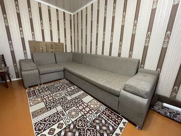 мебель диваны бу: Угловой диван, цвет - Серый, Б/у