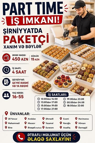 elvan şokolad fabriki vakansiya: Qablaşdırıcı tələb olunur, Təcrübəsiz, Aylıq ödəniş — 1