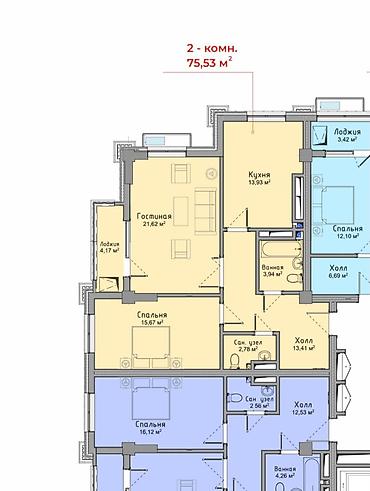 елисей: 2 комнаты, 75 м², Асанбай мкр Элитка, 5 этаж, ПСО (под самоотделку) — 3