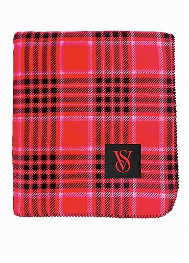 bed sheets: Плед Victoria’s Secret в клетку (красно‑черный тартан) с меховой — 2