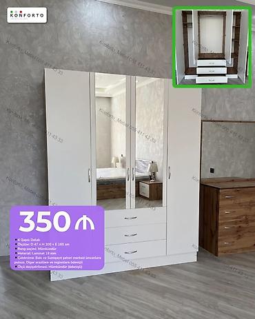4 qapılı paltar dolabı - Ölçü: D 47 × H 200 × E 160 sm - Material: 18