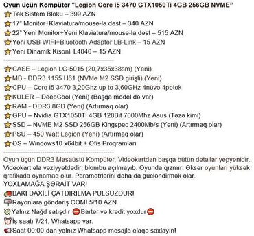 Masaüstü kompüterlər və iş stansiyaları: Oyun üçün Kompüter "Legion Core i5 3470 GTX1050Ti 4GB 256GB NVME” ⭐Tək -da lalafo.az — 2 Masaüstü kompüterlər və iş stansiyaları: Oyun üçün Kompüter "Legion Core i5 3470 GTX1050Ti 4GB 256GB NVME” ⭐Tək — 2