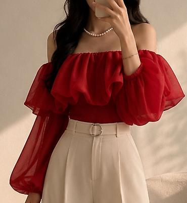Женская одежда: Təzədir geyinilməyib Qadınlar üçün off-shoulder bluz - Rəng: tünd — 2