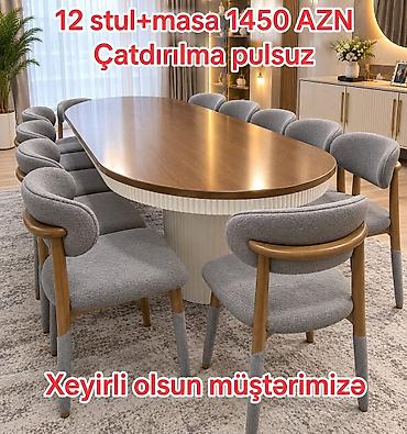 sdul: 12 stul + masa dəsti - Komplekt: 1 ədəd iri oval yemək masası və 12 — 1