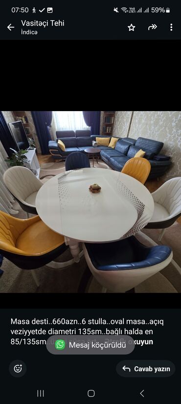 Sifarişlə divanlar: Qonaq otağı üçün, İşlənmiş, Oval masa, 6 stul