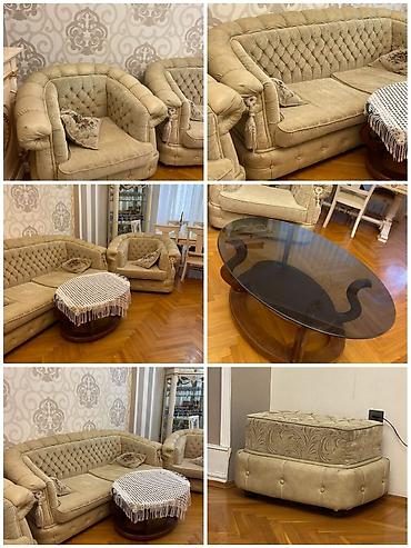 masa satisi: Əla vəziyyətdə divan dəsti satılır pufiklə və gurnal masası ilə — 1