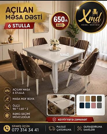 jurnal stolu: Açılan masa dəsti – 6 stulla - Dəst: açılan (genişlənən) masa + 6 — 1