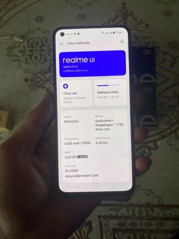 su qizdirici ten: Realme GT Master Edition, 128 GB, rəng - Boz, Barmaq izi, İki sim kartlı