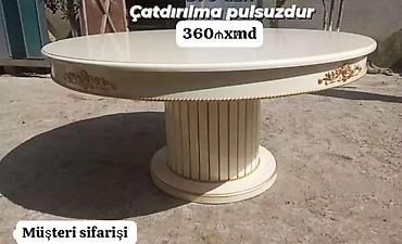 Masalar: Göy rəngdə klassik üslublu yuvarlaq yemək masası - Dizayn: Zərif — 1