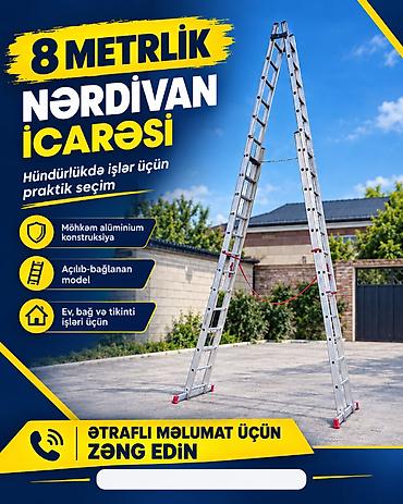 Nərdivanlar: 8 metrlik alüminium nərdivan – icarə - Hündürlükdə işlər üçün praktik — 1