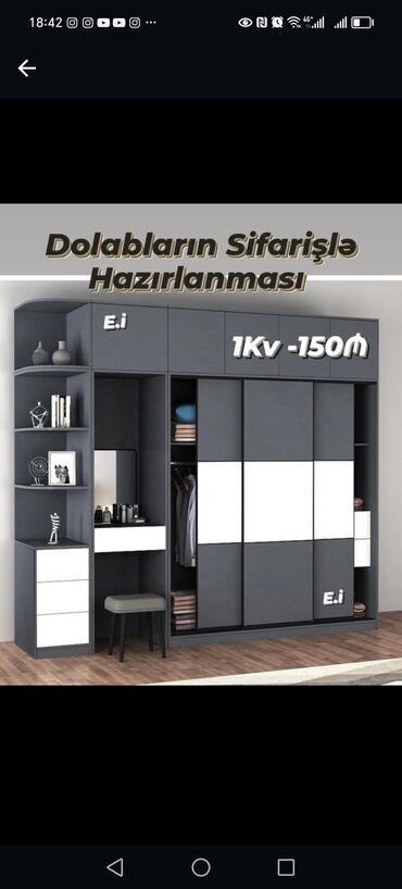 Dolablar: Yeni, Kupe, 5 qapı Düz dolab, Dolab-asılqan, Azərbaycan — 25